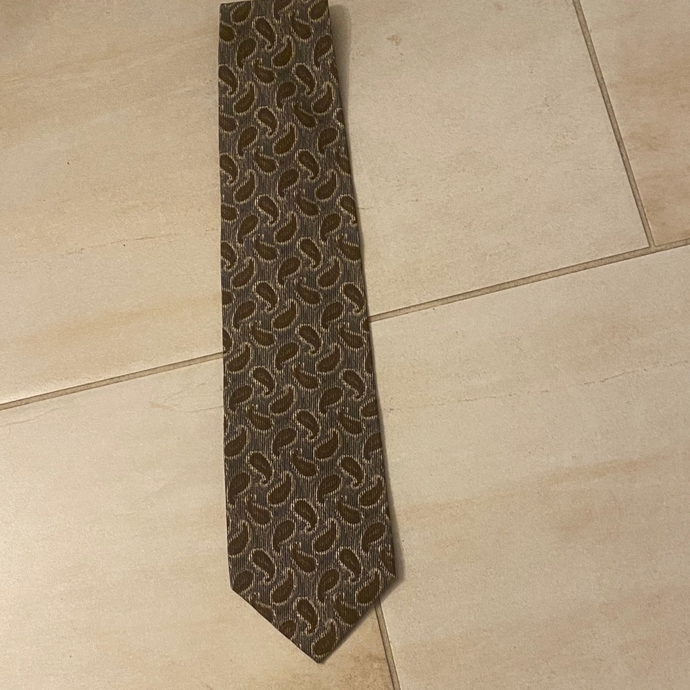 Calvin Klein Brown, Gray, and Tan Paisley Tie